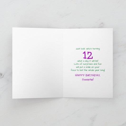 Verjaardag - Leeftijd 12 - Kitty Cat Celebrating Kaart (Binnen)