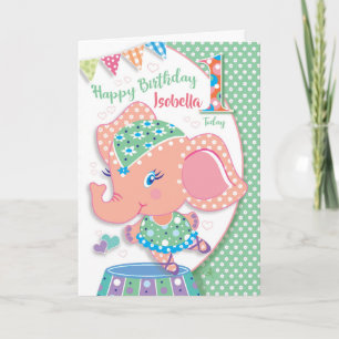 Verjaardag Leeftijd 1, Elle Ballerina Elephant Kaart
