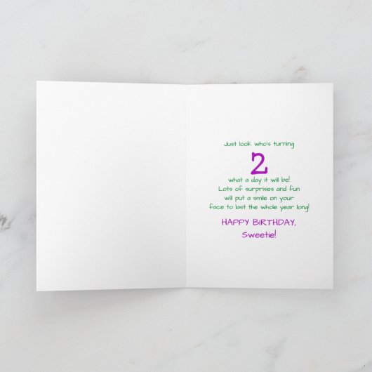 Verjaardag - Leeftijd 2 - Kitty Cat Celebrating Kaart (Binnen)