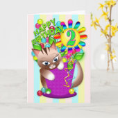 Verjaardag - Leeftijd 2 - Kitty Cat Celebrating Kaart (Gele Bloem)