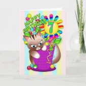 Verjaardag - Leeftijd 7 - Kitty Cat Celebrating Kaart (Voorkant)