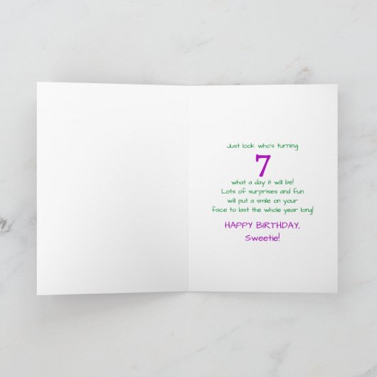 Verjaardag - Leeftijd 7 - Kitty Cat Celebrating Kaart (Binnen)