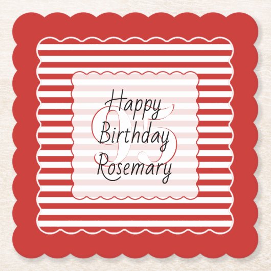 Verjaardag Leeftijd Rood/Wit Eenvoudige Stripes Pa Kartonnen Onderzetters (Voorkant)