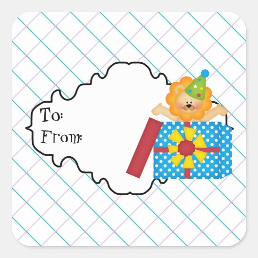 Verjaardag Leeuw cartoon Gift Label sticker (Voorkant)