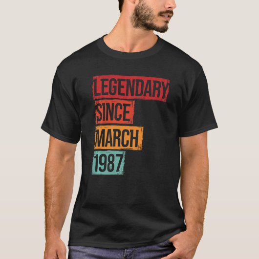 Verjaardag legendarisch sinds maart 1987 t-shirt (Voorkant)