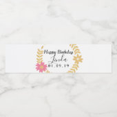 Verjaardag Lentekrans Bloemige Waterfles Sticker (Enkel label)