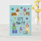 Verjaardag Let's Pawty Dogs Kaart (Gele Bloem)