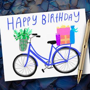 VERJAARDAG Leuk Blauw Fiets Aangepast Briefkaart