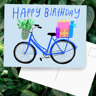 VERJAARDAG Leuk Blauw Fiets Aangepast  Briefkaart