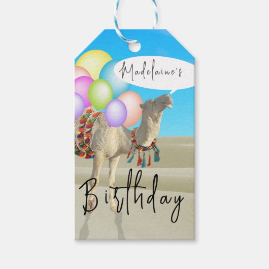 Verjaardag Leuk Desert Camel Ballonnen Kleurrijk Cadeaulabel (Voorkant)