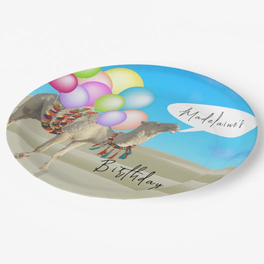 Verjaardag Leuk Desert Camel Ballonnen Kleurrijk Papieren Bordje (Gekanteld)