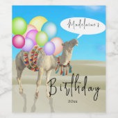 Verjaardag Leuk Desert Camel Ballonnen Kleurrijk Wijn Etiket (Enkel label)