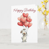 Verjaardag Leuk Hond Ballonnen Kaart (Gele Bloem)