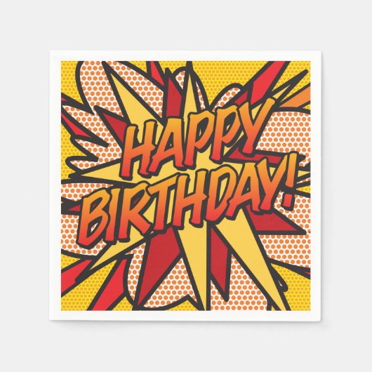 VERJAARDAG Leuk Kleurrijk Stripboek Servet (Voorkant)