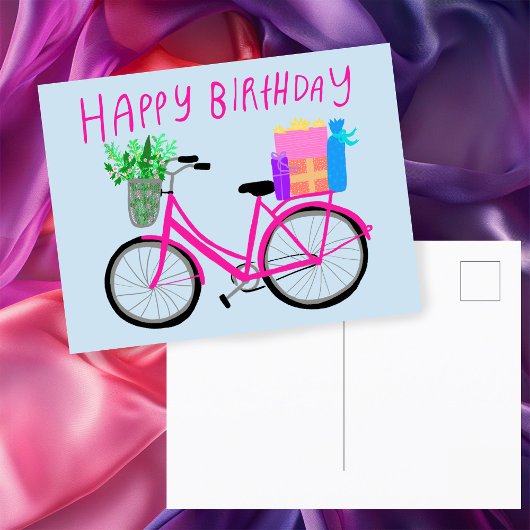 VERJAARDAG Leuk Roze Fiets Aangepast Briefkaart