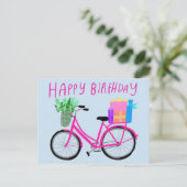 VERJAARDAG Leuk Roze Fiets Aangepast Briefkaart (Staand voorkant)