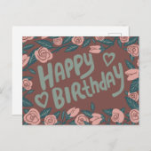 VERJAARDAG Leuk Roze Roos Frame Aangepast  Briefkaart (Voorkant / Achterkant)