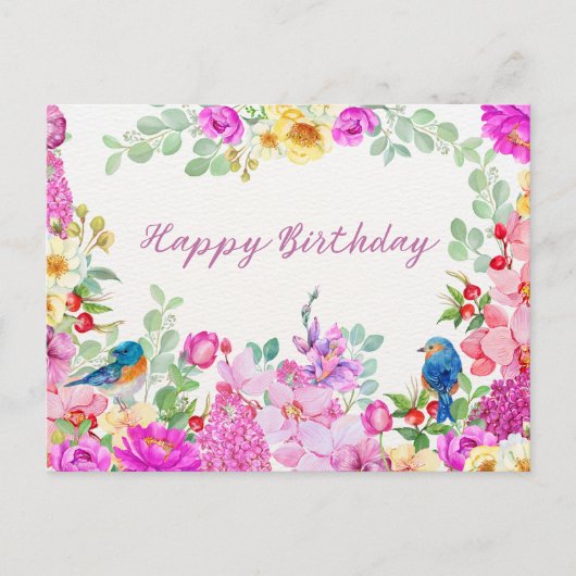 Verjaardag Levendige Waterverf Bloemen Briefkaart (Voorkant)