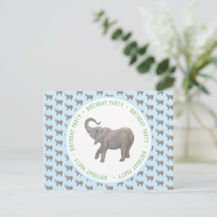 Verjaardag lichtblauwe babyolifant uitnodiging briefkaart