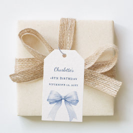 Verjaardag lichtblauwe strik doe-het-zelf handgesc cadeaulabel