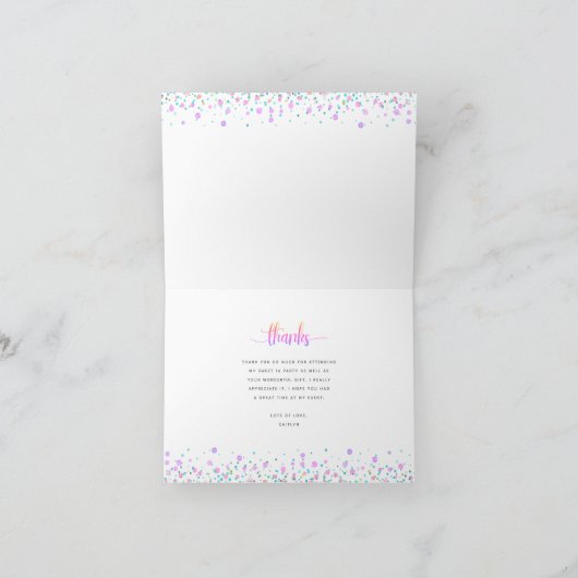 Verjaardag lief 16 regenboog ombre glitter script bedankkaart (Binnen)