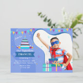 Verjaardag Lijst Blue Photo Invitation Kaart (Staand voorkant)