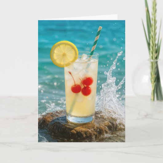 Verjaardag limonade cocktail op een strand rots kaart (Voorkant)