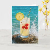 Verjaardag limonade cocktail op een strand rots kaart (Gele Bloem)
