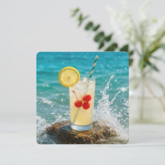 Verjaardag limonade Drink op een strandrots Kaart (Staand voorkant)