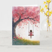 Verjaardag Little Girl op Cherry Tree Swing Kaart (Gele Bloem)