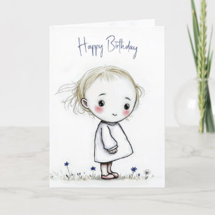 Verjaardag Little Girl Schets met wilde bloemen Kaart
