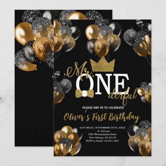 Verjaardag Little Man, Mr One-derful, Ballonnen  Kaart (Voorkant / Achterkant)