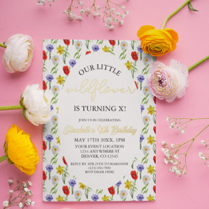 Verjaardag Little Wildflower Kids Meisje Folie Uitnodiging