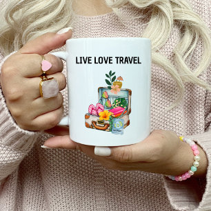 Verjaardag Live Love Travel Vintage Koffer Cute Koffiemok