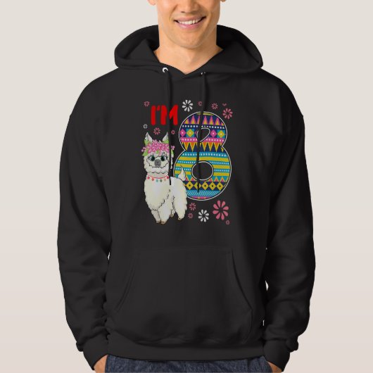 Verjaardag Llama Ik ben 8 Jaar Oud Meisje Thema 8e Hoodie (Voorkant)