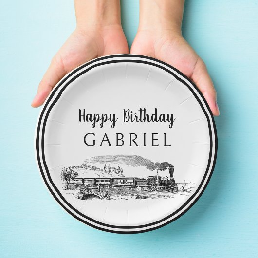 Verjaardag  locomotief stoomtrein papieren bordje