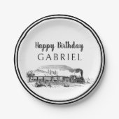 Verjaardag locomotief stoomtrein papieren bordje (Voorkant)