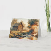 Verjaardag Log Cabin in Golden Morning Mist Kaart (Voorkant)