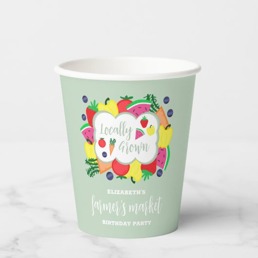 Verjaardag lokale boerenmarkt papieren bekers (Voorkant)