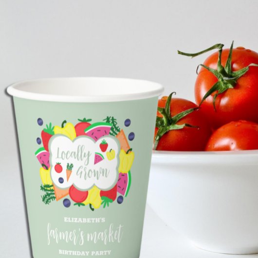 Verjaardag lokale boerenmarkt papieren bekers