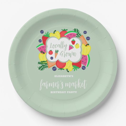 Verjaardag lokale boerenmarkt papieren bordje (Voorkant)