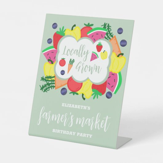 Verjaardag lokale boerenmarkt reclamebord met voetstuk (Voorkant)