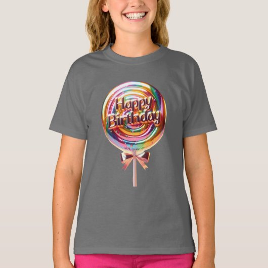 Verjaardag Lollipop met een gouden boog T-shirt (Voorkant)