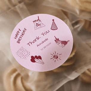 Verjaardag Love Dog 1 jaar – Cute Puppy, Ballonnen Ronde Sticker