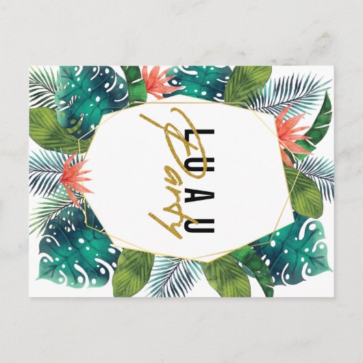 Verjaardag Luau Tropical Palm Leaves & Monstera Uitnodiging Briefkaart (Achterkant)