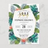 Verjaardag Luau Tropical Palm Leaves & Monstera Uitnodiging Briefkaart (Voorkant)