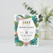 Verjaardag Luau Tropical Palm Leaves & Monstera Uitnodiging Briefkaart (Staand voorkant)