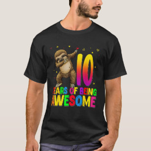 Verjaardag luiaard dabbing 10 jaar oud 10e verjaar t-shirt