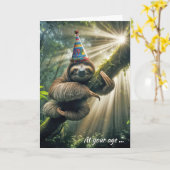 Verjaardag luiaard met feest Pet Kaart (Gele Bloem)