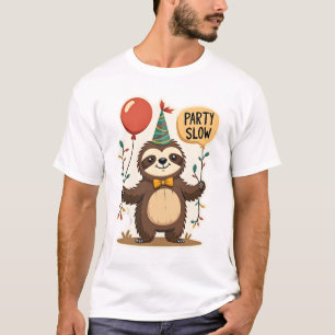 Verjaardag Luiaard Retro Feest Dier Ontwerp 2 T-shirt